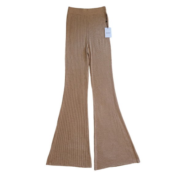 Naadam Wheat Beige Marled Ribbed Pants NEW Small Flare Silk Blend $350 Pull On - Picture 1 of 6